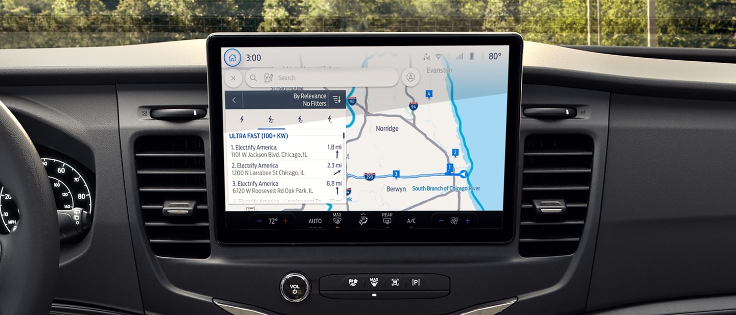 Up-close screen showing navigation on the standard 12” SYNC® 4 touchscreen