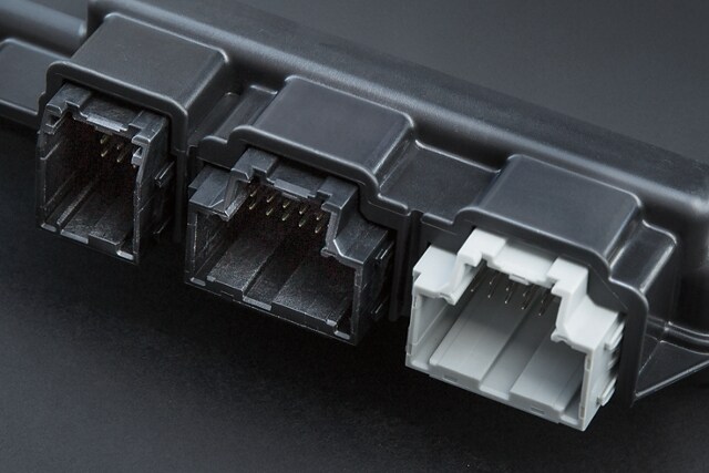 Close-up of the programmable Upfitter Interface Module of the 2024 Ford E-Series Cutaway