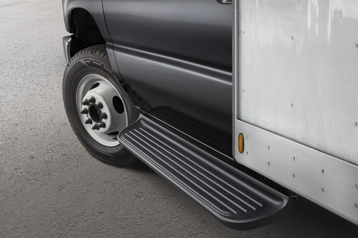 Close-up of the available running boards on 2025 Ford E-Series Cutaway