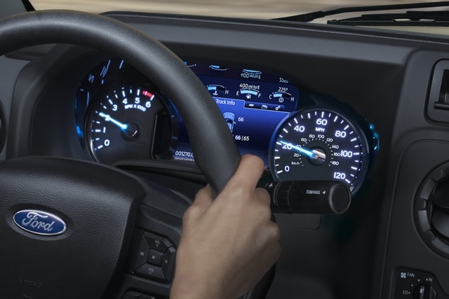 Close-up of the 2026 Ford E-Series Cutaway Instrument Cluster
