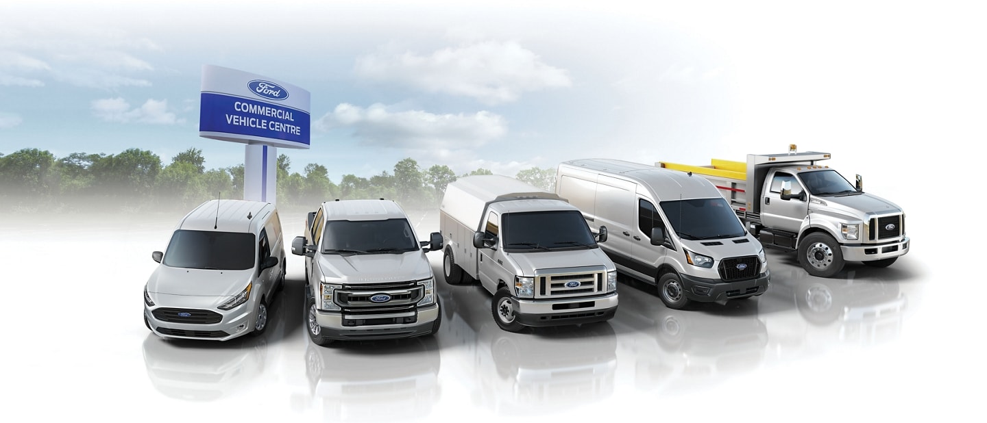 A lineup of Ford Commercial Vehicles