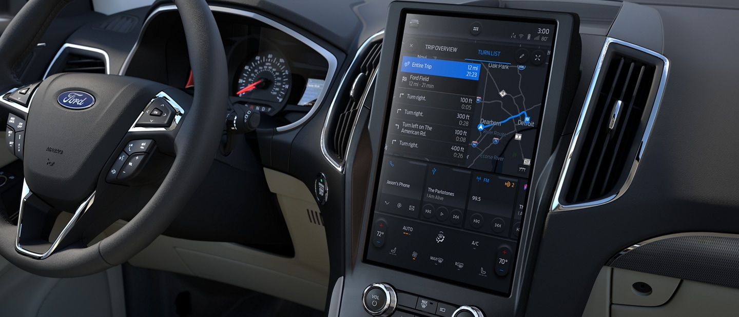 2023 Ford Edge® SUV console, steering wheel, instrument cluster and 12" touchscreen