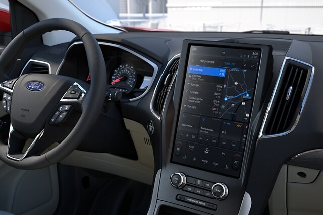 2023 Ford Edge® SUV console, steering wheel, instrument cluster and 12" touchscreen