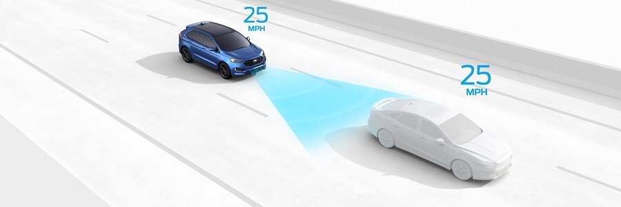 Graphic depicting Adaptive Cruise Control with Stop-and-Go and Lane Centring Assist