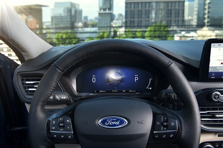 A selectable drive mode shown on the digital instrument cluster inside a 2022 Ford Escape
