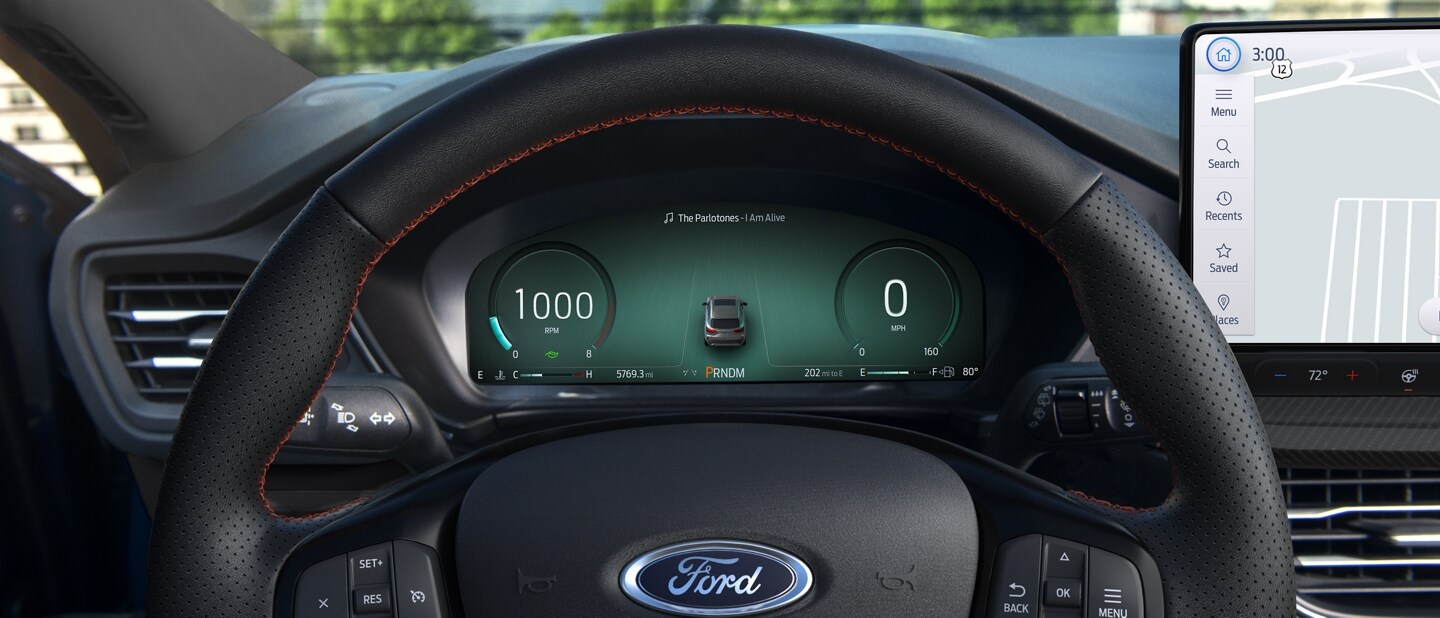 Available 12.3” digital instrument cluster in a 2023 Ford Escape® displaying Eco driving mode