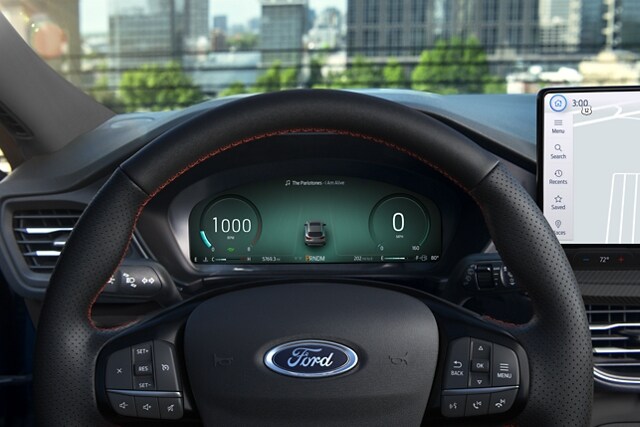 Available 12.3” digital instrument cluster in a 2023 Ford Escape displaying Eco driving mode