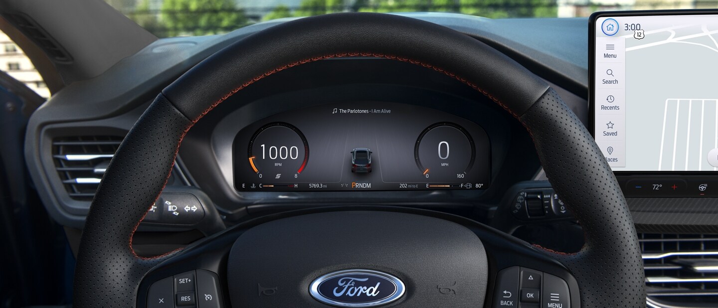 Available 12.3” digital instrument cluster in a 2023 Ford Escape® displaying Sport driving mode