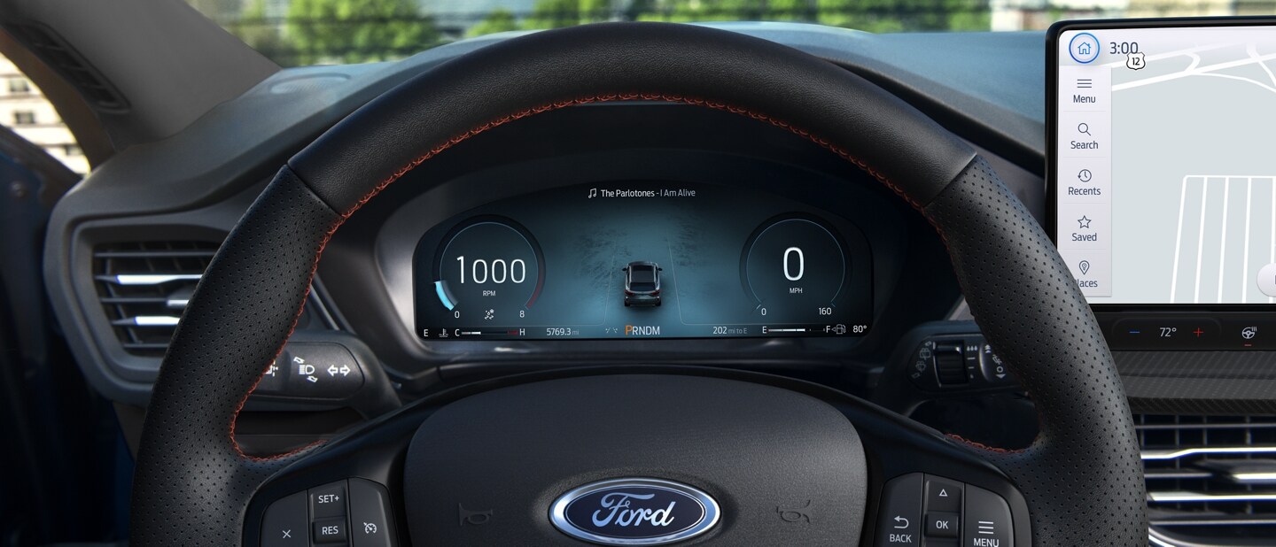 Available 12.3” digital instrument cluster in a 2023 Ford Escape® displaying Slippery driving mode