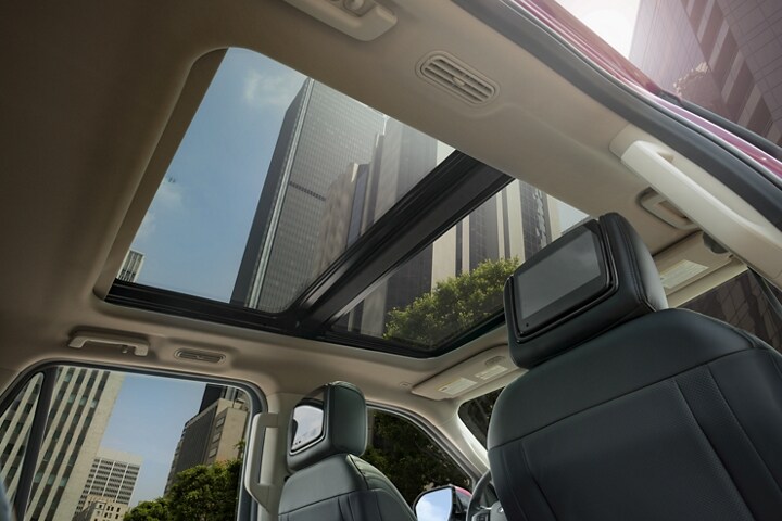 From inside looking out through panoramic Vista Roof available on 2021 Ford Expedition