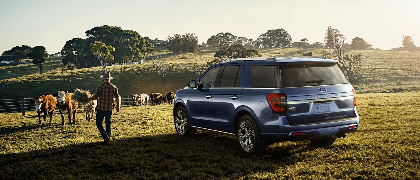 A 2023 Ford Expedition SUV parked at a ranch
