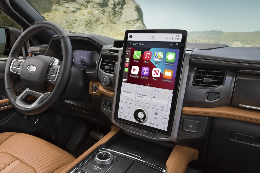 Interior shot of 2023 Ford Expedition SUV with available 15.5” display screen shown