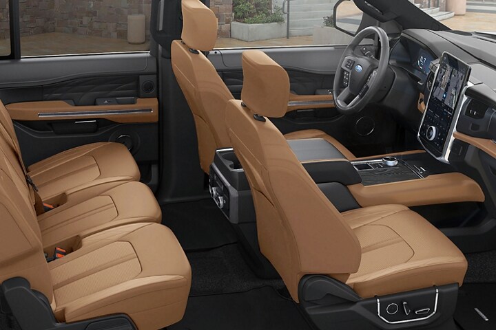 Interior view of the three rows of seating in a 2023 Ford Expedition SUV