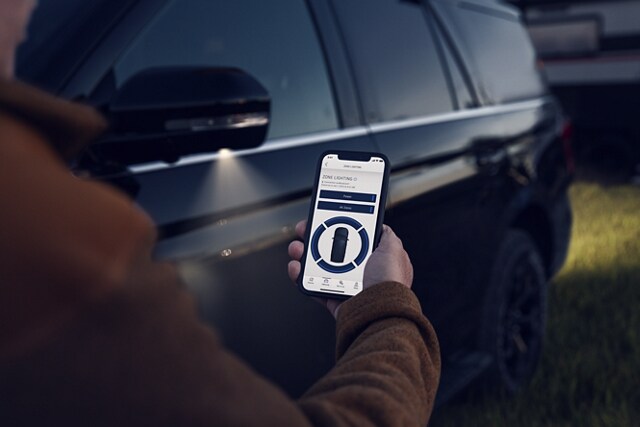 A person controlling Exterior Zone Lighting with their smartphone