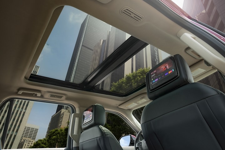 Interior view of the available Panoramic Vista Roof® in a 2023 Ford Expedition SUV