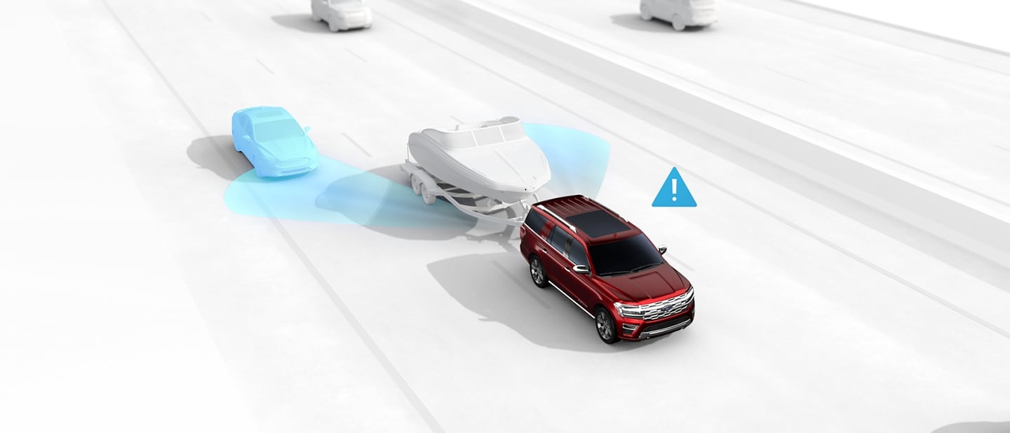 A graphic depiction of BLIS® (Blind Spot Information System) with Trailer Coverage