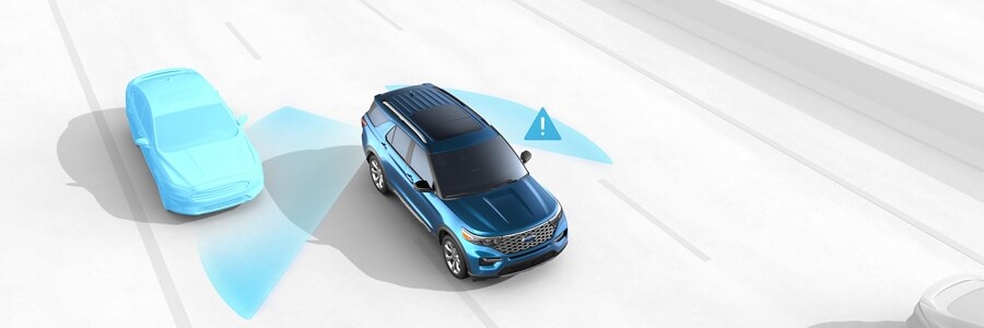 2023 Ford Explorer® SUV graphic demonstrating BLIS® (Blind Spot Information System) with Cross-Traffic Alert