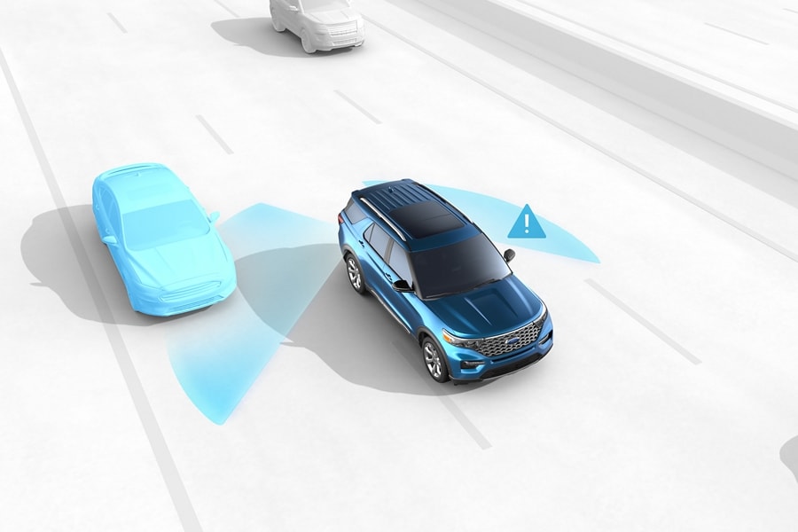 2023 Ford Explorer® SUV graphic demonstrating BLIS® (Blind Spot Information System) with Cross-Traffic Alert