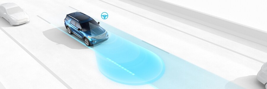 2023 Ford Explorer® SUV graphic demonstrating the Lane-Keeping System