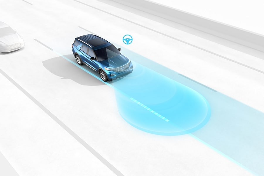 2023 Ford Explorer® SUV graphic demonstrating the Lane Keeping System