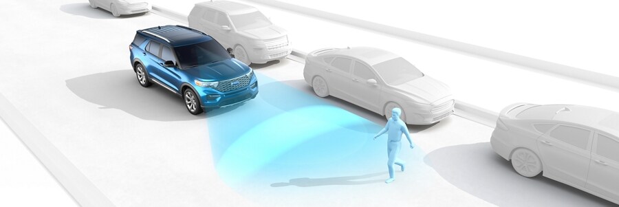 2023 Ford Explorer® SUV graphic demonstrating Pre-Collision Assist with Automatic Emergency Braking
