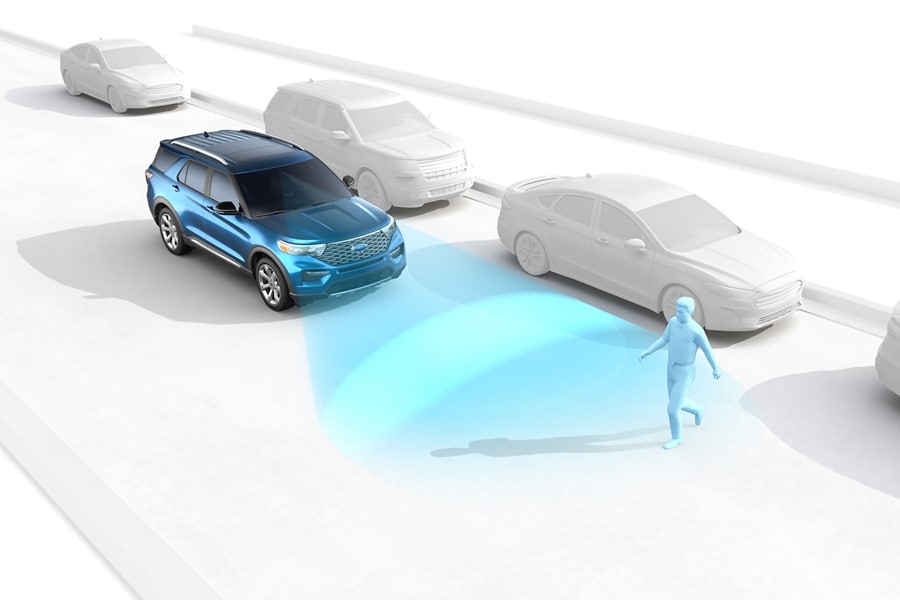 2023 Ford Explorer® SUV graphic demonstrating Pre-Collision Assist with Automatic Emergency Braking