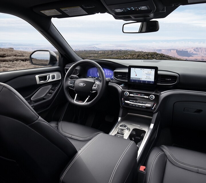 2023 Ford Explorer® ST model interior with leather seating surfaces