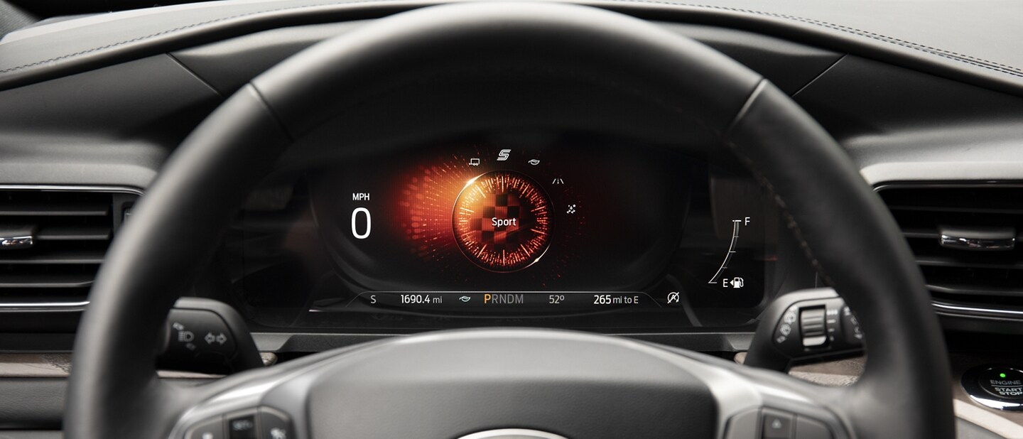 2023 Ford Explorer® SUV instrument cluster showing Sport drive mode