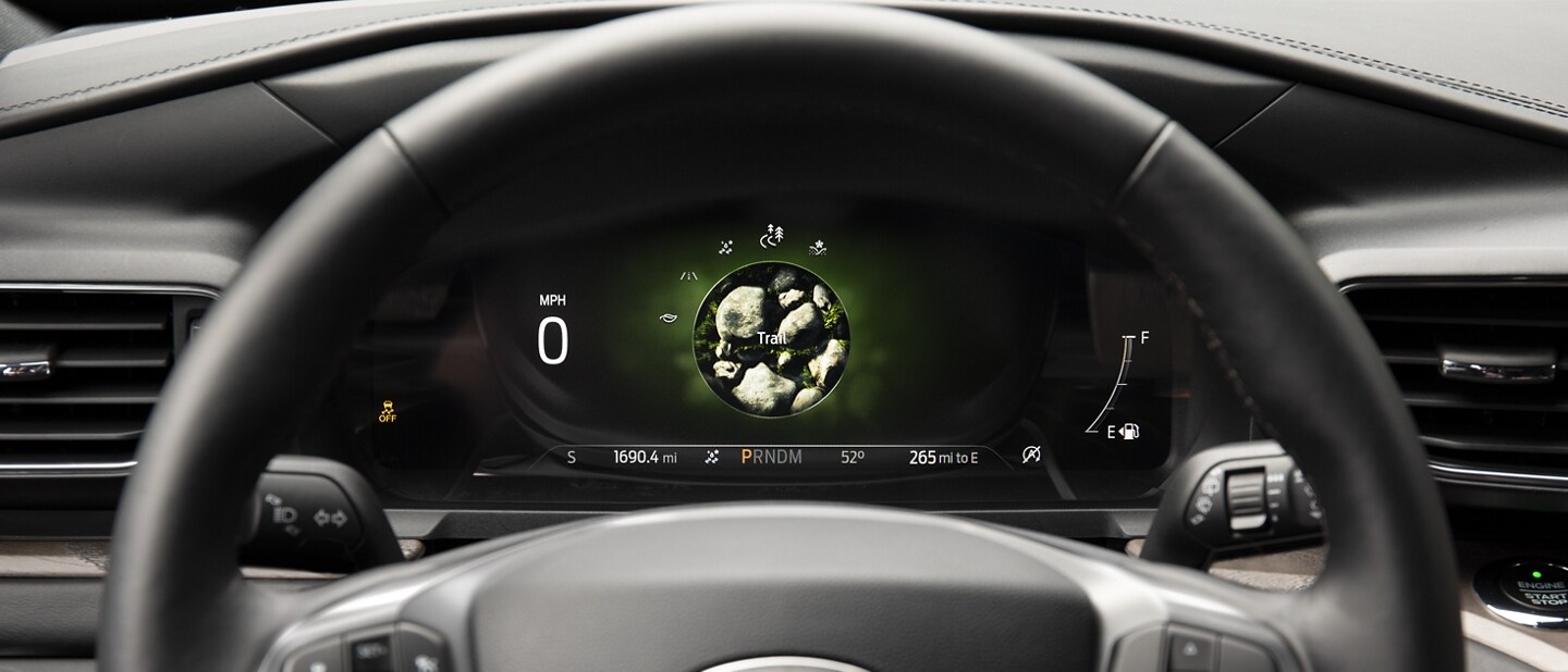 2023 Ford Explorer® SUV instrument cluster showing Trail drive mode