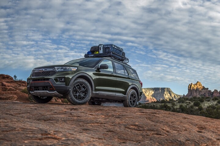 2023 Ford Explorer® Timberline® model atop a mountainous hilltop