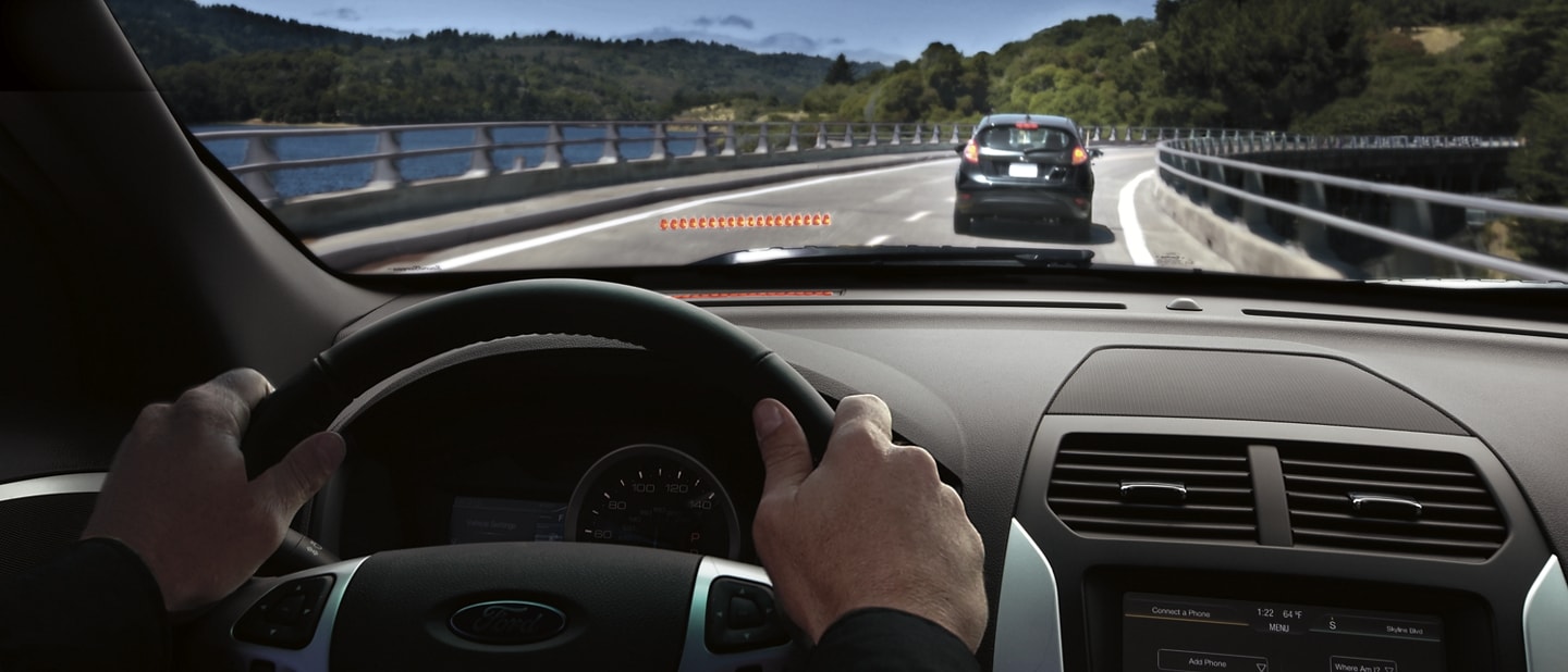 2023 Ford Explorer® SUV interior viewpoint as it approaches a vehicle