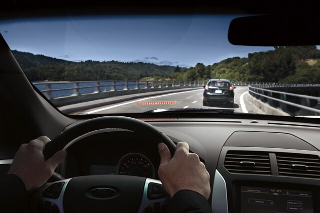 2023 Ford Explorer® SUV interior viewpoint as it approaches a vehicle