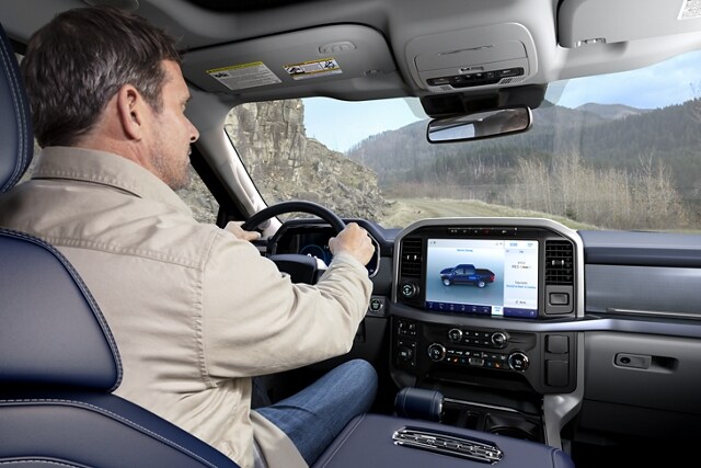 The 2021 Ford F 1 50 interior featuring a 12 inch centre touchscreen