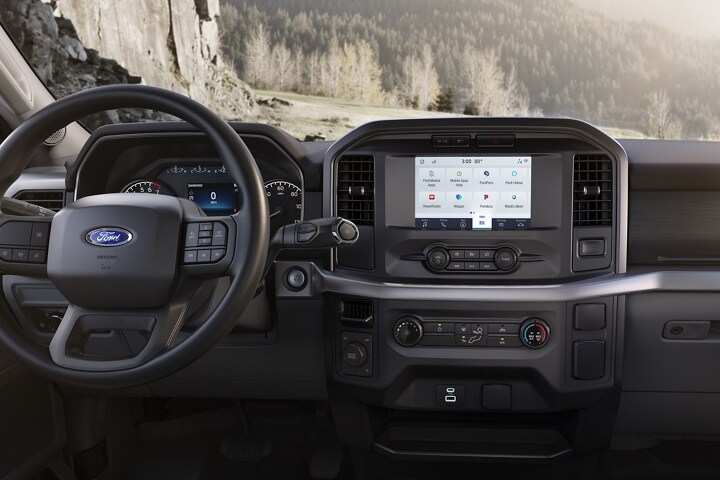 2023 Ford F-150® interior showing standard SYNC® 4 on the centre touchscreen