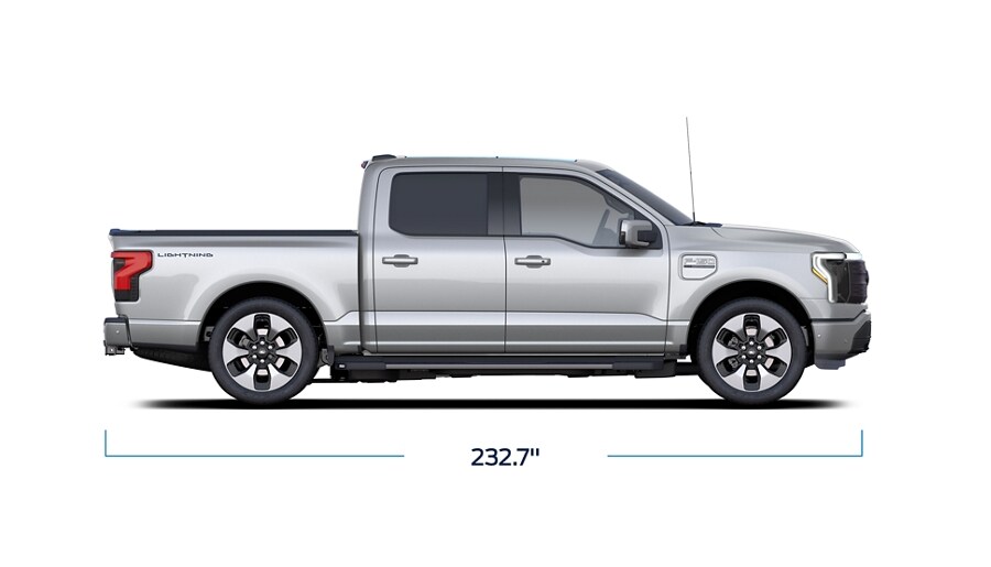 Profile of a 2023 Ford F-150® Lightning® with bumper-to-bumper measurement