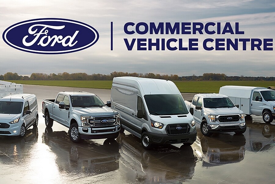 Ford Commercial Vehicle lineup parked at a Ford Commercial Vehicle Centre