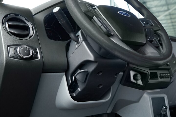 Bottom of 2025 Ford F-750® tilt/telescoping steering wheel with integrated audio controls