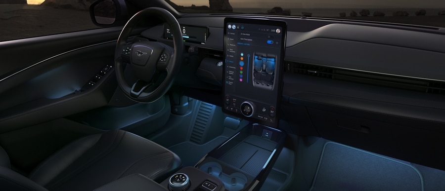 Interior view of the drive experience of the 2023 Ford Mustang Mach-E®