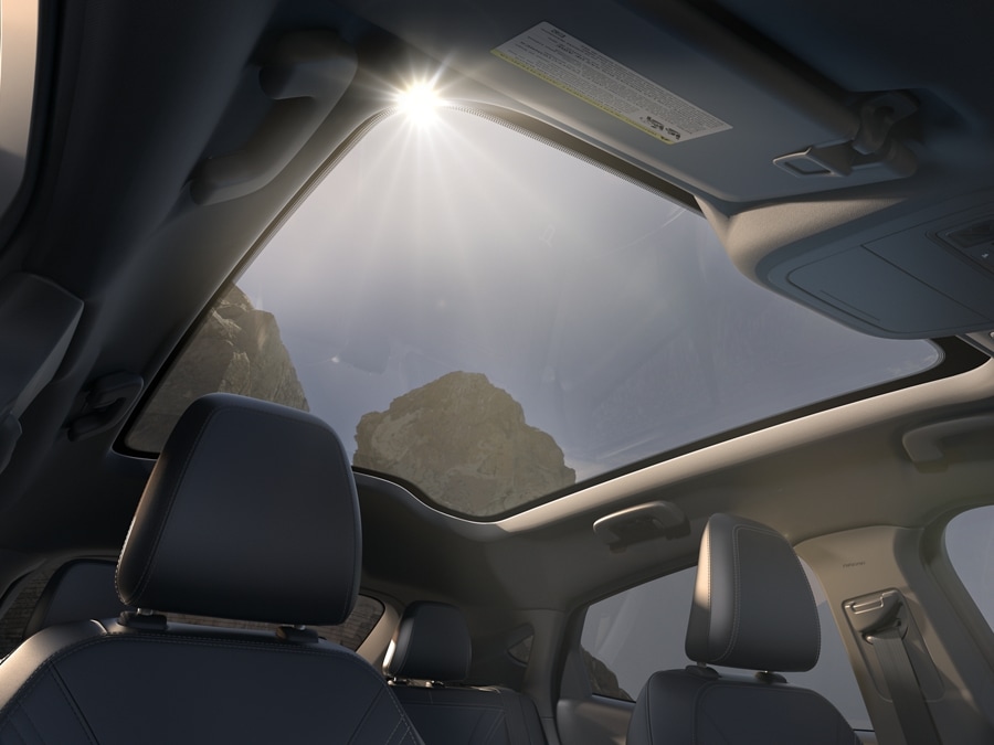 2024 Ford Mustang Mach-E® with the panoramic vista roof open and sun coming in