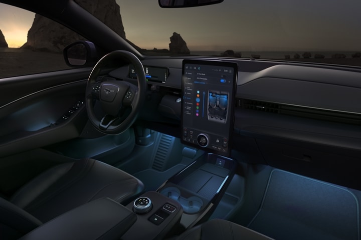 lnterior of the 2024 Ford Mustang Mach-E® with the ambient lighting