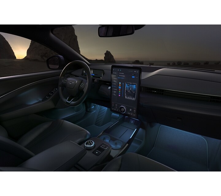 lnterior close-up of the 2024 Ford Mustang Mach-E® with the ambient lighting
