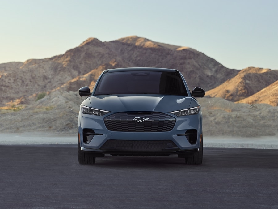 2024 Ford Mustang Mach-E® parked with mountains visible in the background