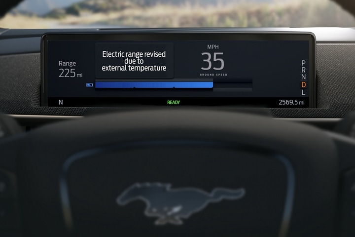 Close-up of the Range graphic inside the vehicle