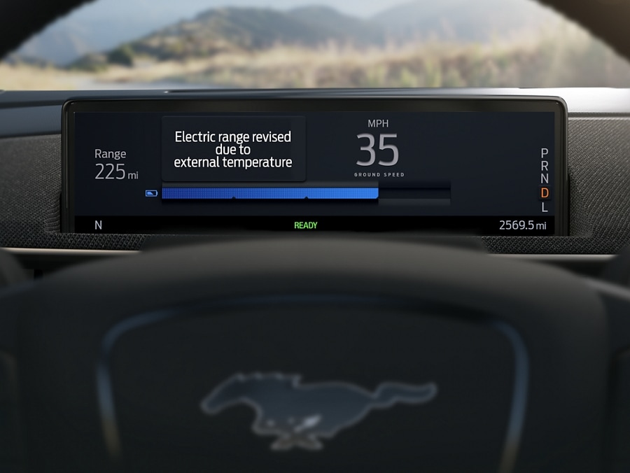 Screen displaying miles range inside the 2024 Ford Mustang Mach-E®
