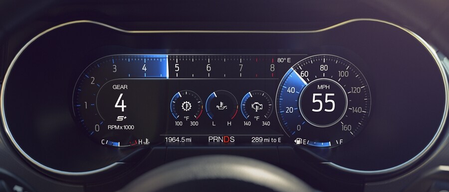 A close-up of the available 12-inch fully configurable LCD digital cluster