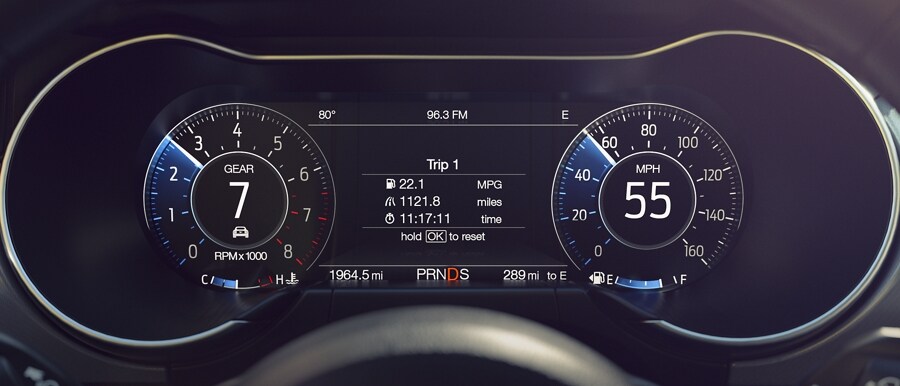 A close-up of the available 12-inch fully configurable LCD digital cluster