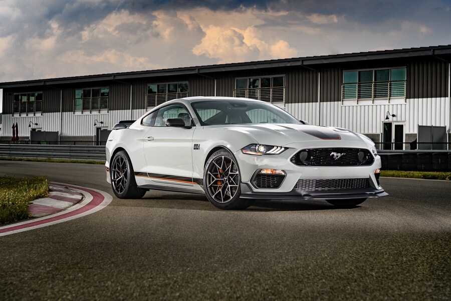 A 2023 Ford Mustang® Mach 1® coupe parked at a racetrack
