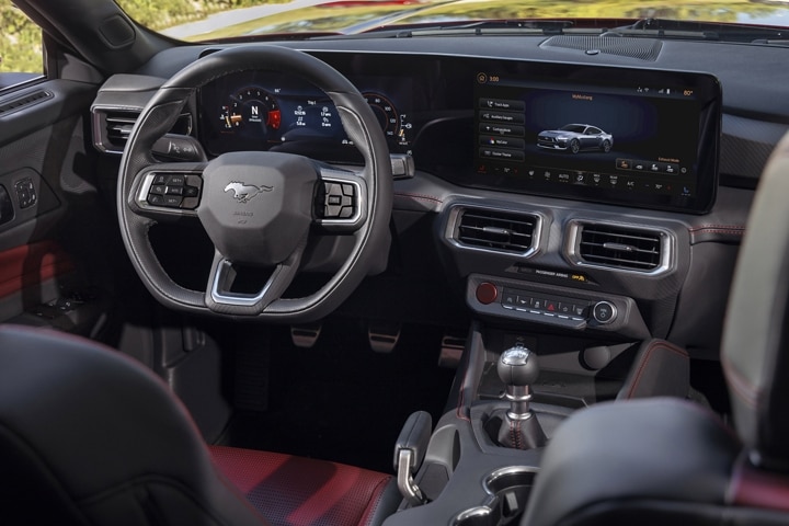 2024 Ford Mustang® interior with available Carmine Red seats and stitching