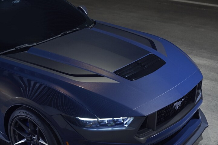 2024 Ford Mustang® Dark Horse™ model hood in available Blue Ember Metallic