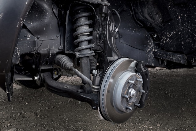 2023 Ford Ranger® shock and A-arm assembly with wheel removed